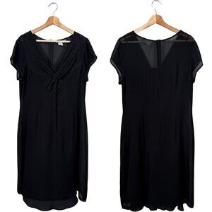 Isabella Bird 100% Silk Sheer Lace V-Neck Mini Dress Women 10 Black Vintage Chic